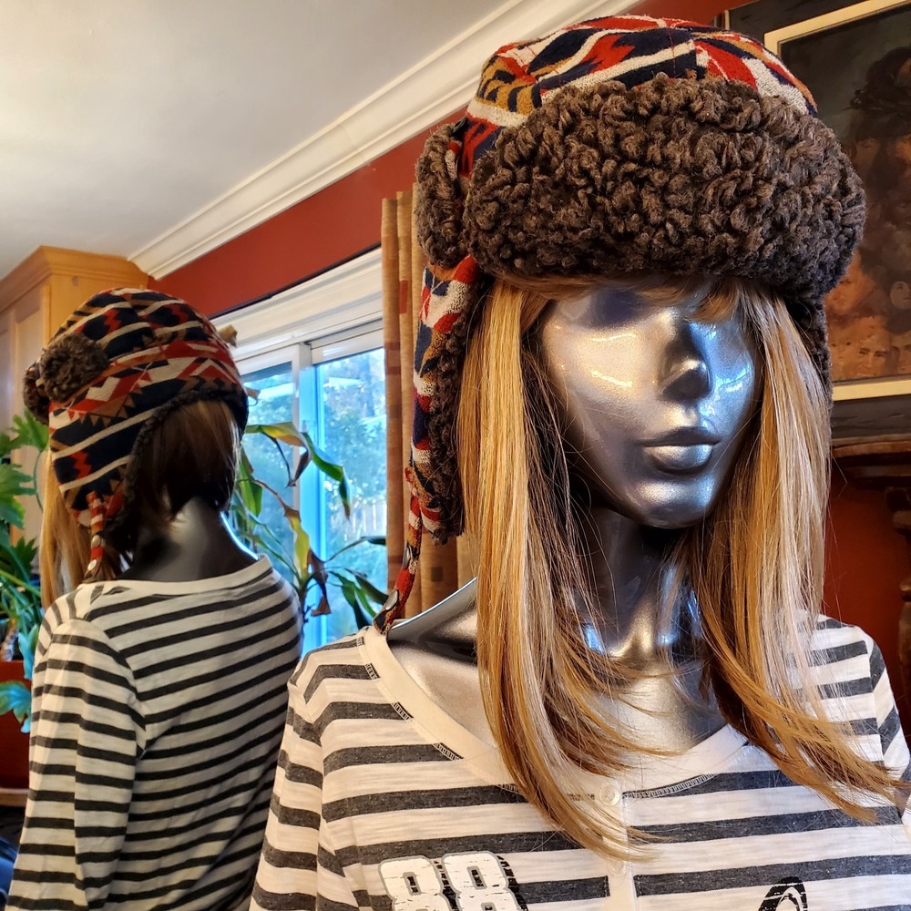Swiss Tech Wool Blend Trapper Aztec Sherpa Hat Unisex Fur Snap Winter OSFM Cap